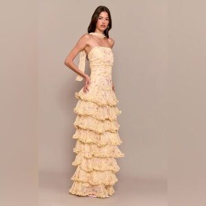 PrettyLittleThing YELLOW CHIFFON DITSY FLORAL MAXI DRESS